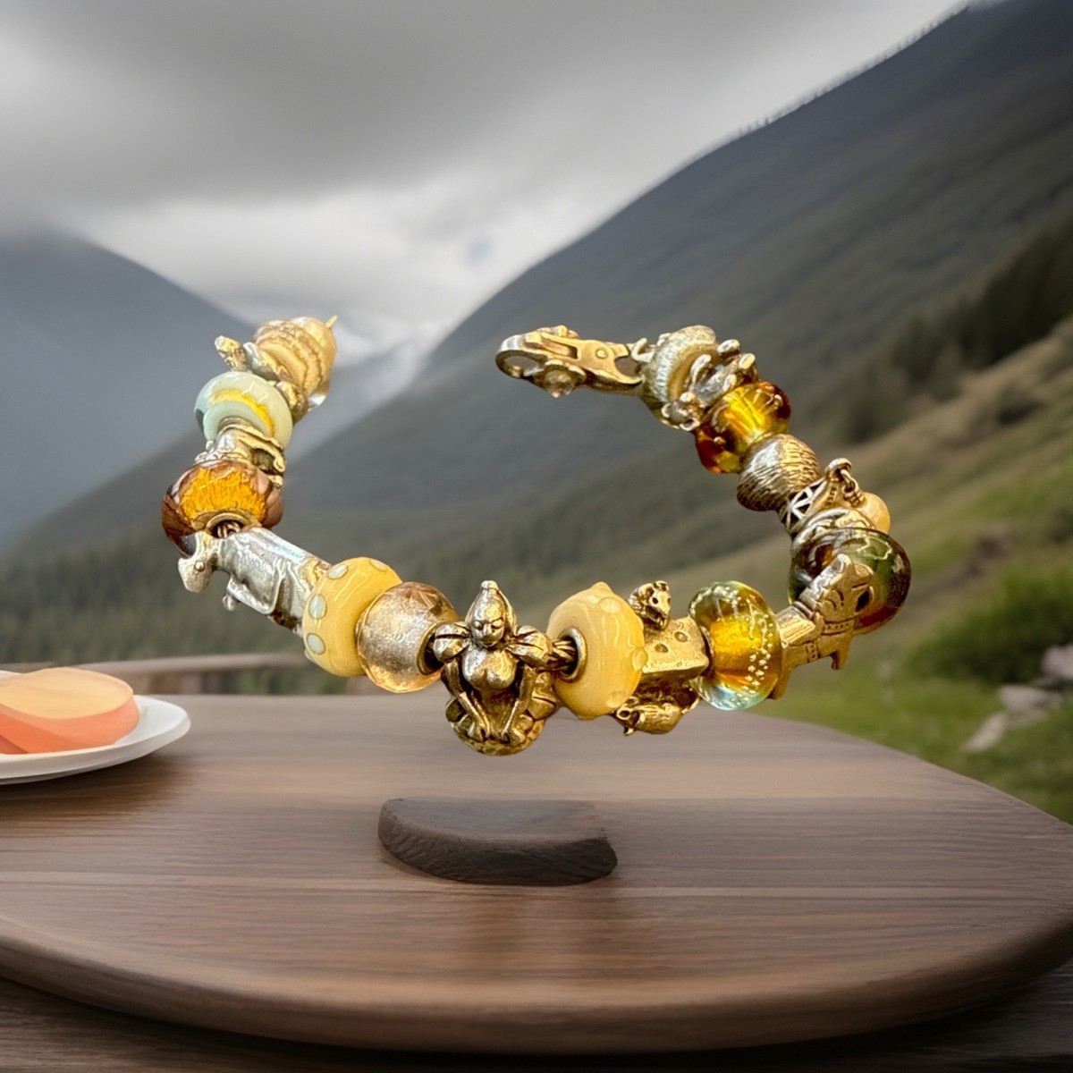 Glass And Charm Bracelet With Silver Detailing View 3