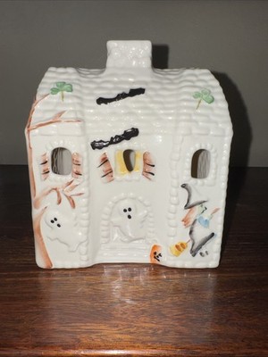 Belleek Ireland Halloween Haunted House Votive Holder Ghost Witch