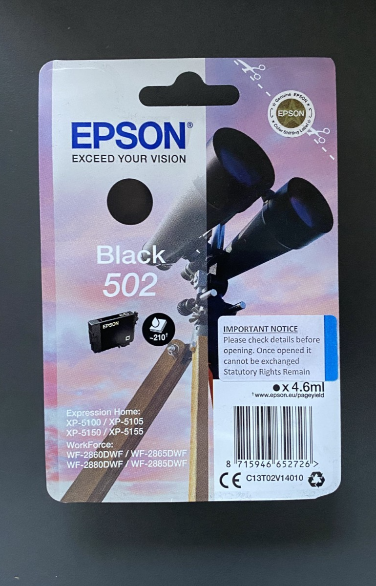 Genuine Epson 502, Binoculars Black Ink Cartridge, T02V1, (C13T02V14010) - Image 22
