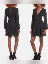 ASTR the Label Black Mini Dress Long Sheer Sleeve V Neck Women's XS