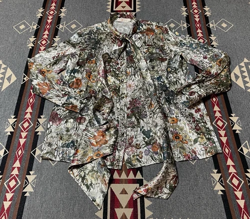 Tory Burch Heidi tunica 6 oro melodia floreale seta manica lunga T20