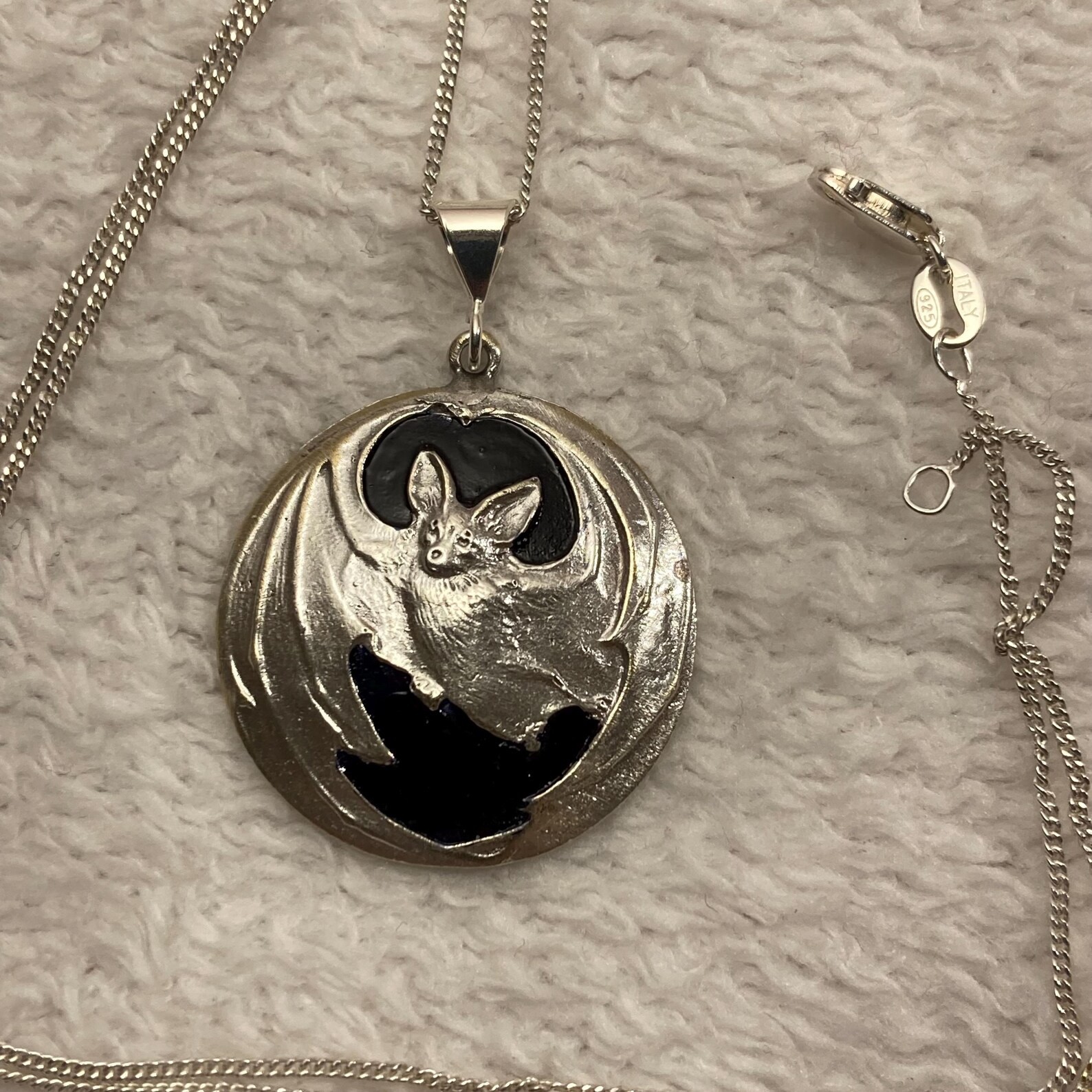 Large solid Sterling silver spooky bat old domed … - image 1