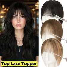 Top Lace Women Topper Clip In Remy Human Hair Toupee Hairpiece Bangs Lightweight