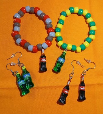 Coke & Sprite BFF Earrings &  Kandi Bracelets- Retro Coca-Cola- Handmade