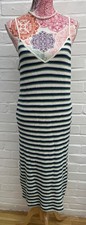 New Zara Dress Medium Knitted Midi Strappy Festival Cream Blue Green Striped