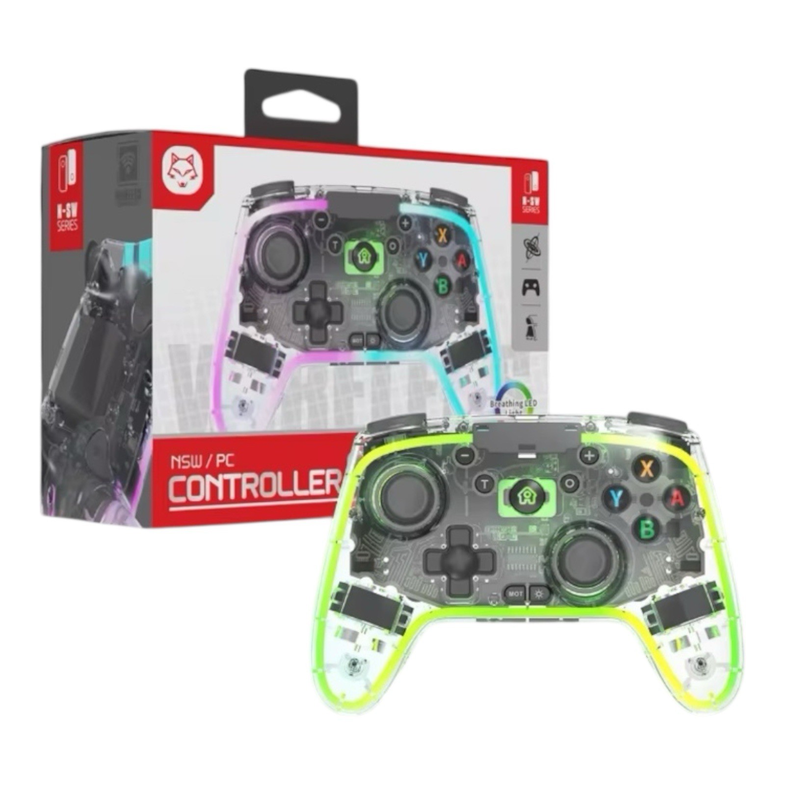 Manette sans fil transparente manette ergonomique pour joueur de Switch