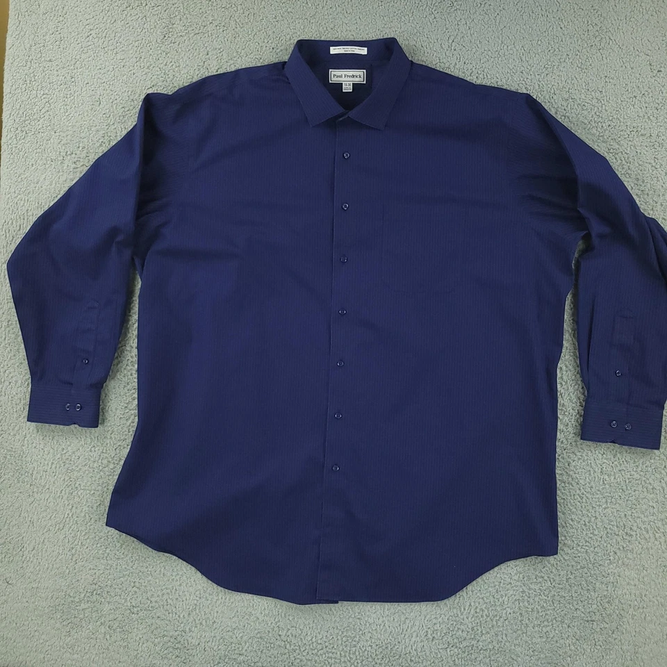 Paul Fredrick Shirt Mens 19-36 Blue Stripe Classic Fit Non Iron Dress Cotton - Image 3 of 4