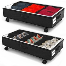 2 Pack Under Bed Storage Rolling Metal Frame Underbed Containers with Wheels Lid