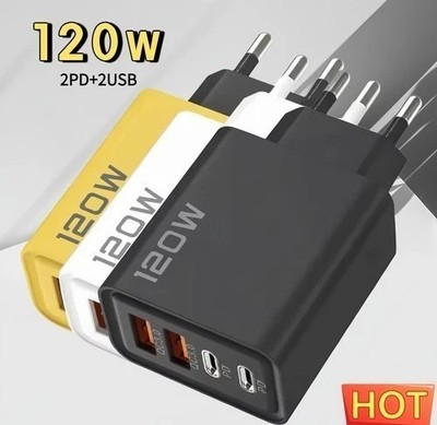 120W USB-C 4-fach Schnellladegerät 2x USB-C 2x USB-A Charger Mehrfach Stecker DE