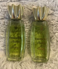Lot 2 Vintage Coty Emeraude Parfum de Toilette .5 fl. oz. Green Splash 90% Full