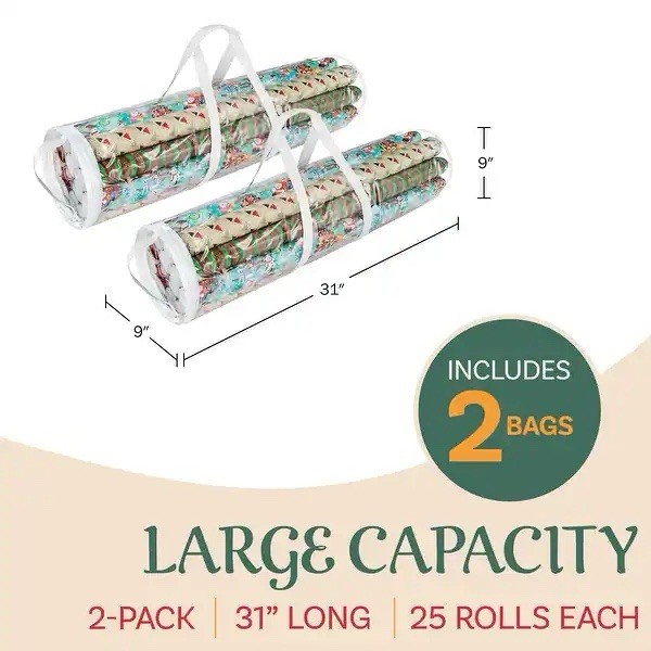 Elf Stor 2pk Clear 31 Inches Long Wrapping Paper Storage Bag Gift Wrap Organizer