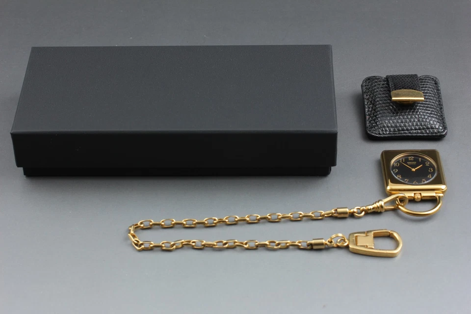 Vtg 1983 Seiko Trenew Pocket Watch 1400-1130 Black Gold Square Quartz Mens JAPAN - Image 2 of 4