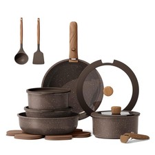 CAROTE 17PCS Pots and Pans Set Non Stick with Detachable Handle, 17, Brown