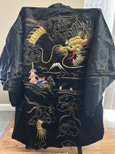 Vintage JAPANESE Dragon Hand Made Embroidered SILK KIMONO ROBE Large 