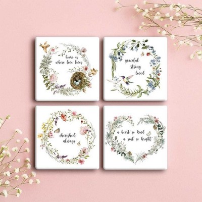 4PC Heartfelt Floral Wreath Heat Insulation Cup Mat, Anti-Scald Non-Slip Coaster