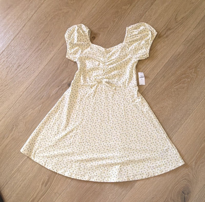 GAP Kids Girls Fit & Flare Dress White/Yellow/Green Floral Knit Size L