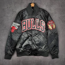 Chicago Bulls Satin Bomber Jacket Mens Large Black NBA Basketball Pro Standard