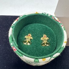 New Boxed Goldtone Christmas Jingle Bells Pierced Earrings
