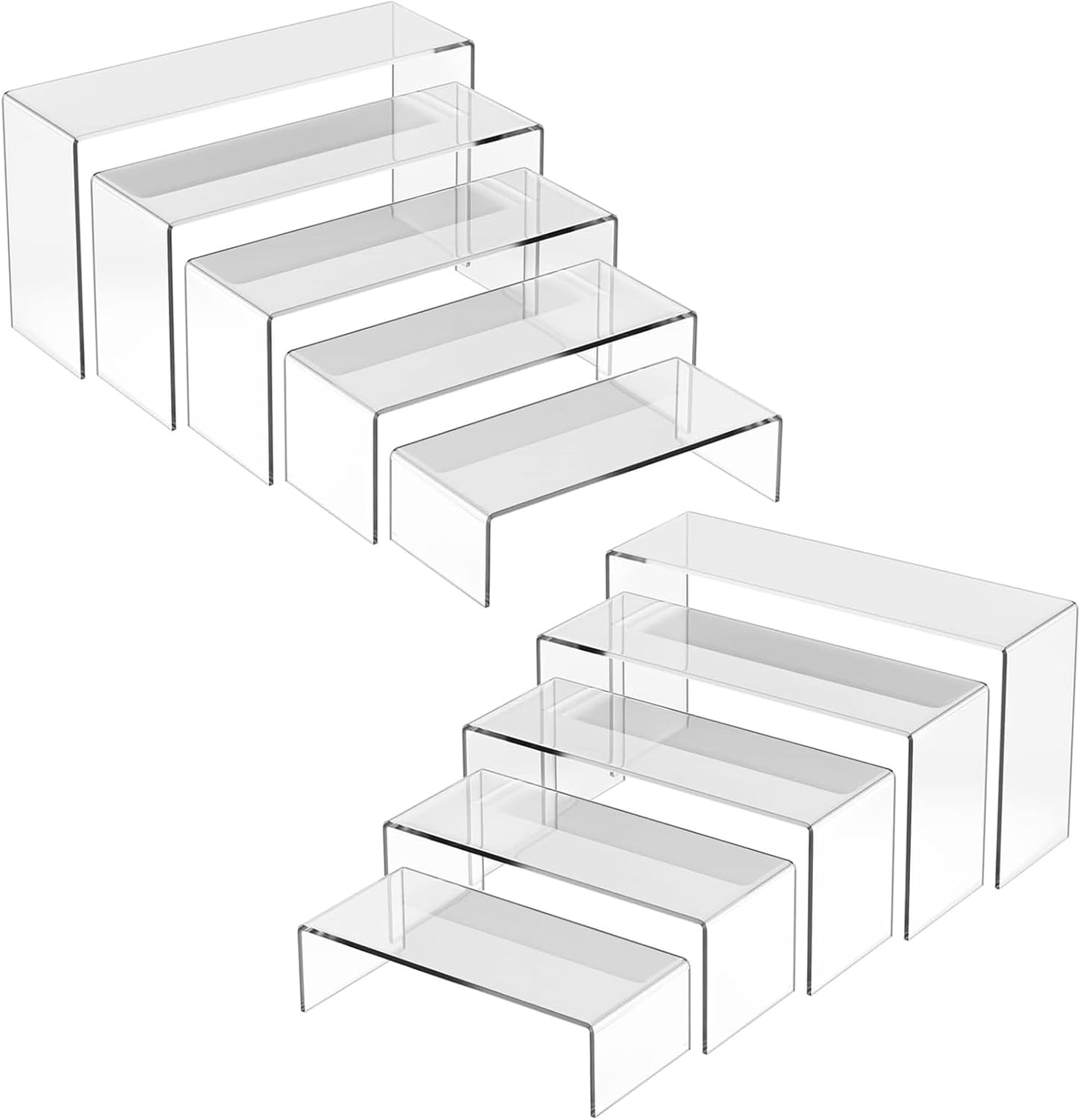 ZYNERY 10 Pcs Acrylic Display Riser, 5 Sizes Large Acrylic Risers Display Stands