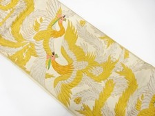 7490892: JAPANESE KIMONO / ANTIQUE FUKURO OBI / SILK / WOVEN PHOENIX