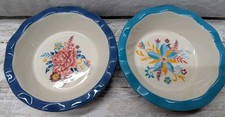 The Pioneer Woman 2 Piece Small Bowl Set Floral Design Blue Teal Ruffled Edge