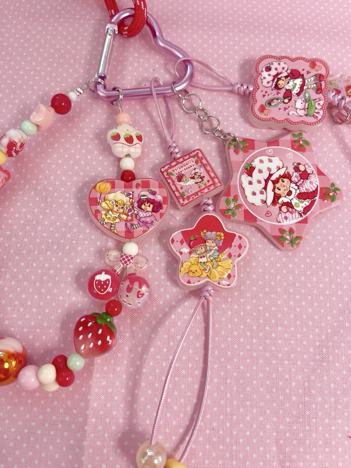 Strawberry Shortcake Beaded Charm Dangle | Decorative Bag Charm & Keychain