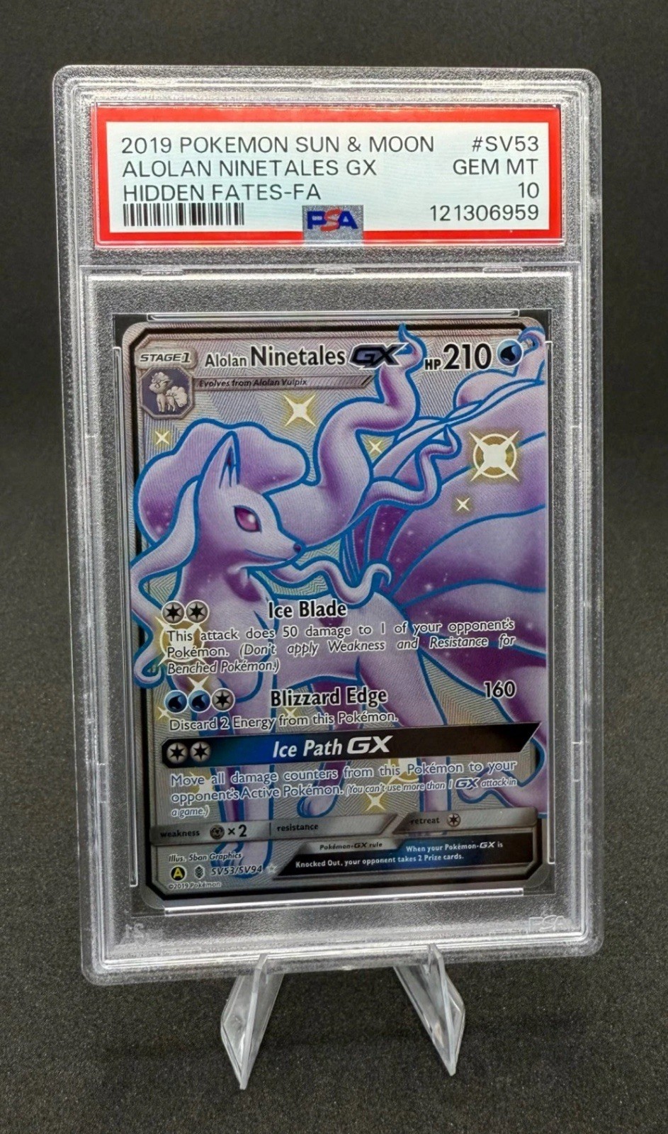 SUN & MOON; ALOLAN NINETALES GX #SV53, HIDDEN FATES-FA PSA 10