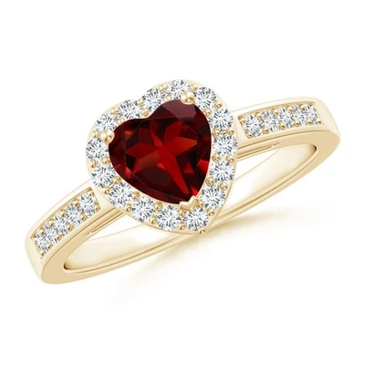 Anillo con halo de granate en forma de corazón Angara de 1,18 quilates con... - Imagen 1 de 4