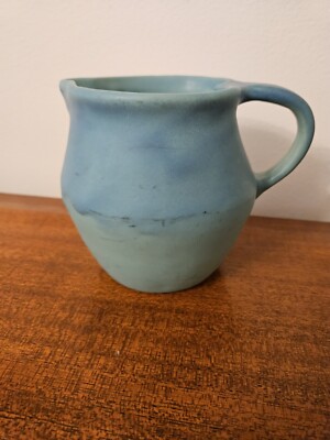 Vintage Van Briggle Matte Ming Blue Decorated Heart Pitcher 6''