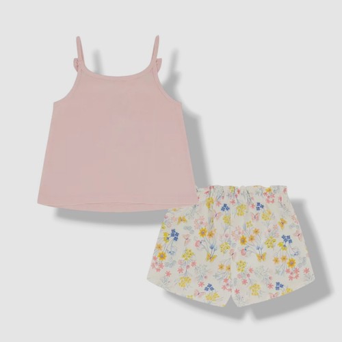 Kids Headquarters Toddler Girl's Pink Butterfly Floral Tank & Shorts Set Size 4T - Picture 2 of 3