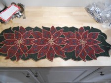Pier 1 Beaded Table Runner 35  x 12  CHRISTMAS POINSETTIAS 6696