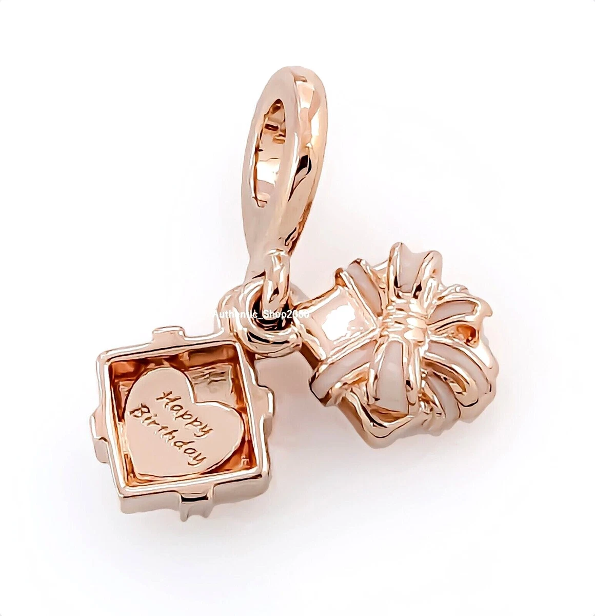 New 100 Auth PANDORA Rose Gold P Happy Birthday Gift Openable Charm 782591C01