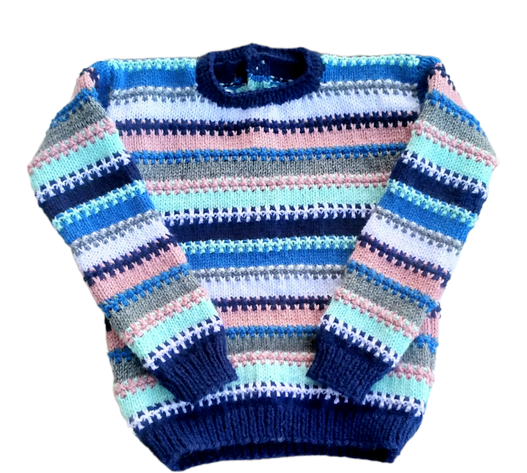 Hand Knit Kids Striped Sweater Boys Girls Pullover Wool Crochet