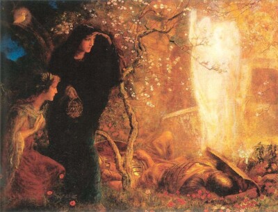Oil painting Arthur-Hughes-He-is-Risen.-The-First-Easter woman The fairy appear