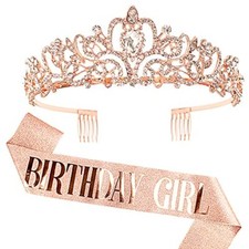 Birthday Girl Sash  Rhinestone Tiara Set Birthday Sash and Tiara for Women B...