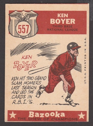 1959 TOPPS  BASEBALL  #  557  KEN BOYER  AS   INV  J1718 - Afbeelding 2 van 2