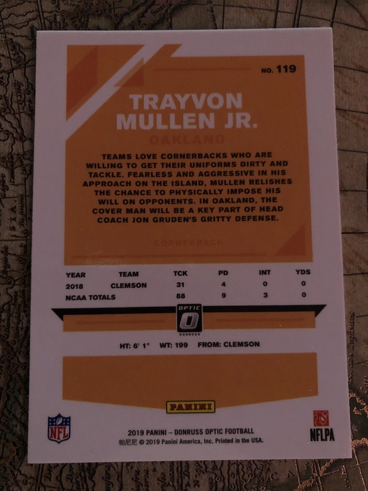 2019 Donruss Optic Rookie Base #119 Trayvon Mullen Jr. - Oakland Raiders - Image 2 of 2