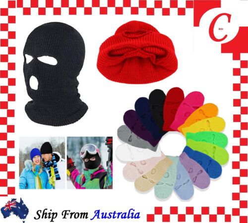 3 Hole Full Face Ski Mask Winter Cap Balaclava Hood Beanie Warm Tactical Hat AU - Picture 1 of 22