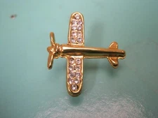Airplane Rhinestone Encrusted Single Engine Vintage Tie Tack Lapel Pin o109