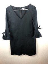 J. Crew Black Dress Bell 3/4 Sleeves V Neck Back Zip Womens SZ6 Below Knee   A28