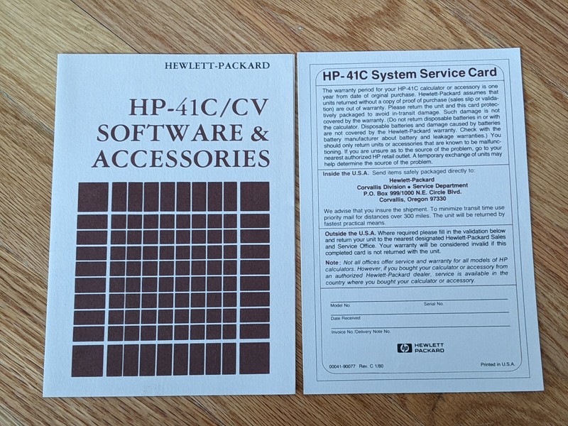HP-41C / CV Software & Accessories Service Information Hewlett-Packard 