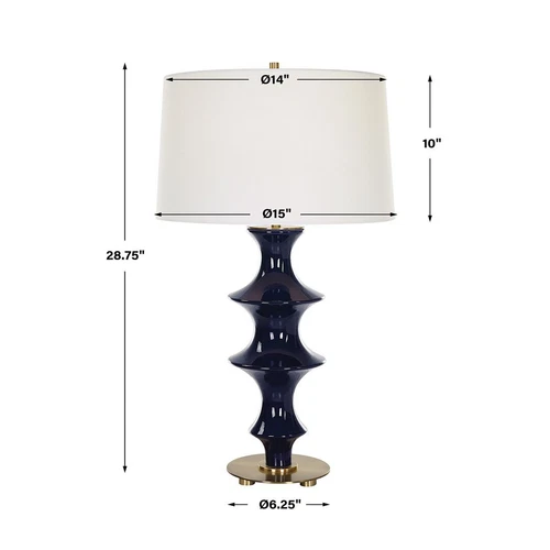 Modern Ridged Cobalt Blue Ceramic Table Lamp 29 in Fluted Chinoiserie Style - Picture 9 of 9