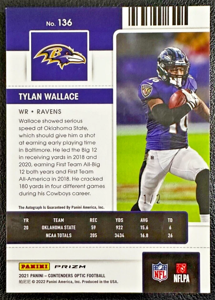 TYLAN WALLACE 2021 Panini Contenders Optic Rookie Ticket Autograph Nebula 1/2 - Image 2 of 2