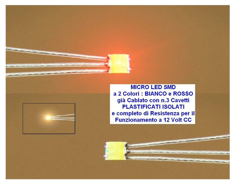 N.1 MICRO LED SMD mm.1,6x1,5 BIANCO-ROSSO per LUCI LOCOMOTORI DC-DCC SCALA N-HO - Immagine 2 di 3