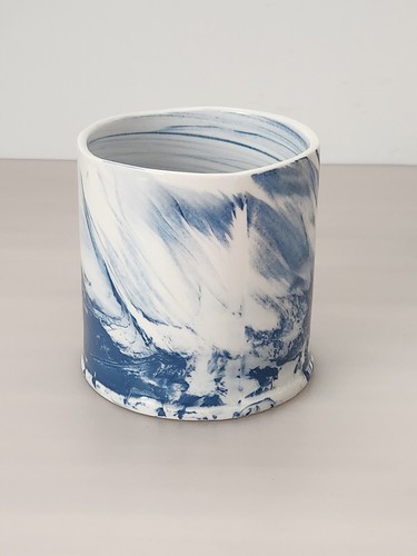 Anthropologie Letter "R" Blue Marbled Coffee Mug Cup (P10) - Picture 4 of 10