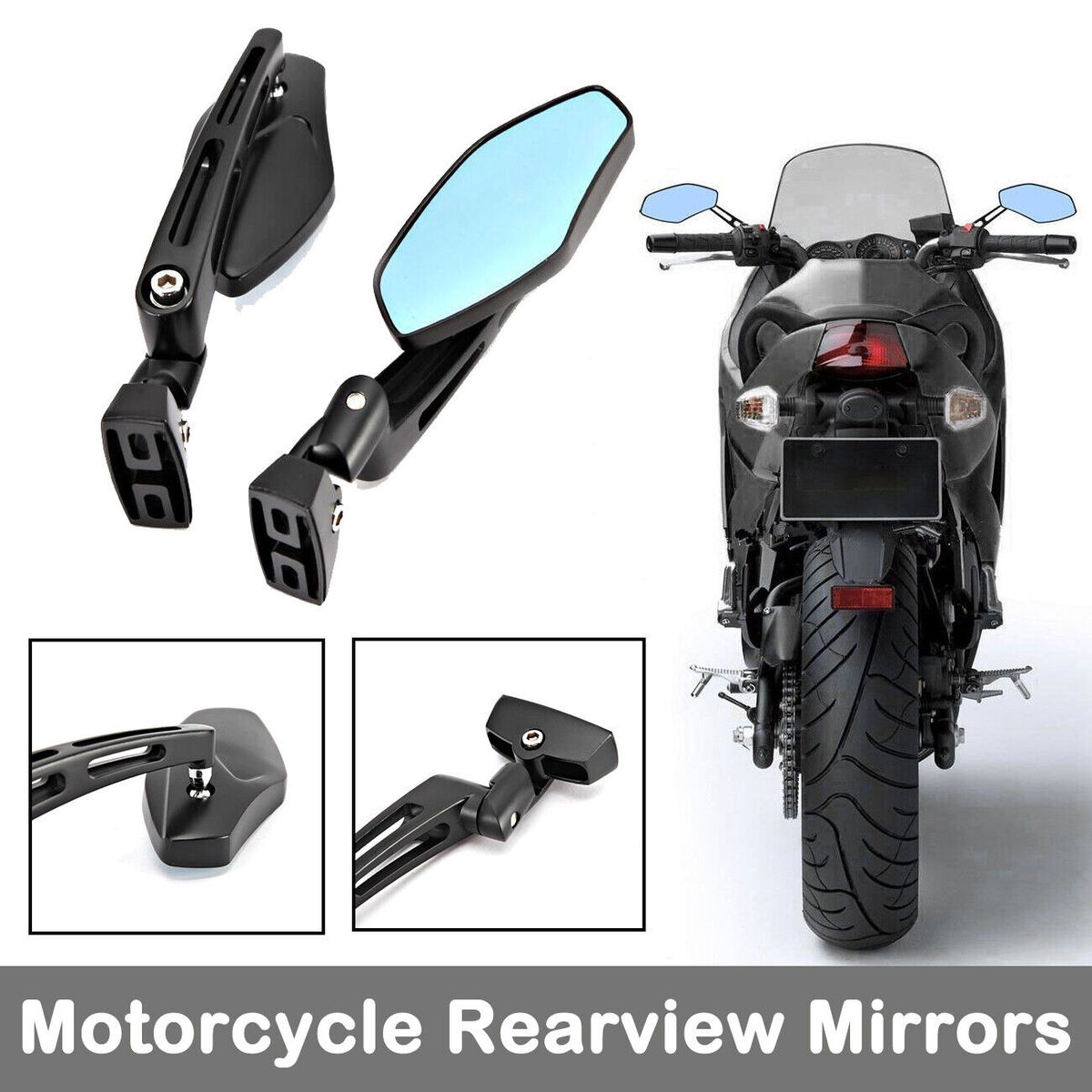 Motorcycle Black Rear View Mirrors – CNC Aluminum – Fit Suzuki GSXR, Hayabusa, Honda CBR, Kawasaki Ninja, Yamaha R1/R6