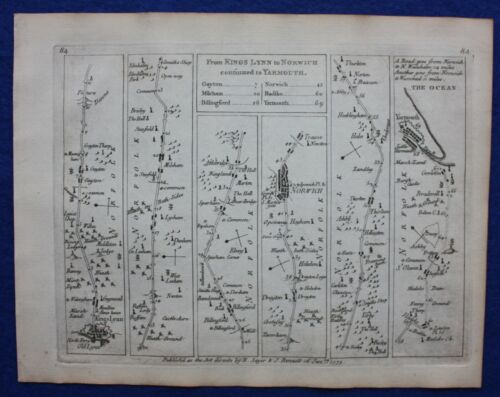 NORWICH, GREAT YARMOUTH, NORFOLK, Pl 84, carte routière antique, Jefferys, 1775 - Photo 1/3