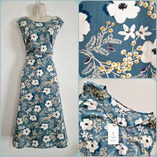 Seasalt Size 22 RRP £66 BNWT Teal/White Floral Sleeveless Midi Dress Pockets 