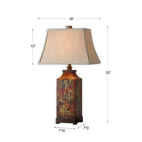 Uttermost Colorful Flowers Mid-Century Resin Metal Table Lamp in Ivory/Walnut - Picture 5 of 5