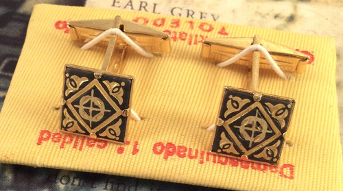 Vintage Jewellery Gold Cuff Links Cufflinks Antique Jewelry Toledo Damascene - Bild 1 von 7